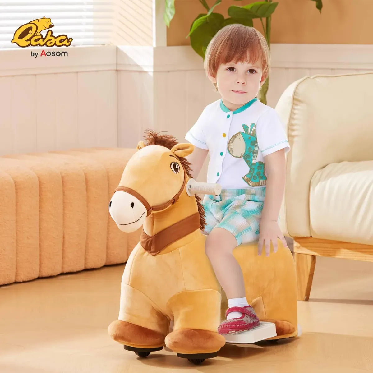 Qaba Caballito Eléctrico para Niños 6V con Música – Marrón