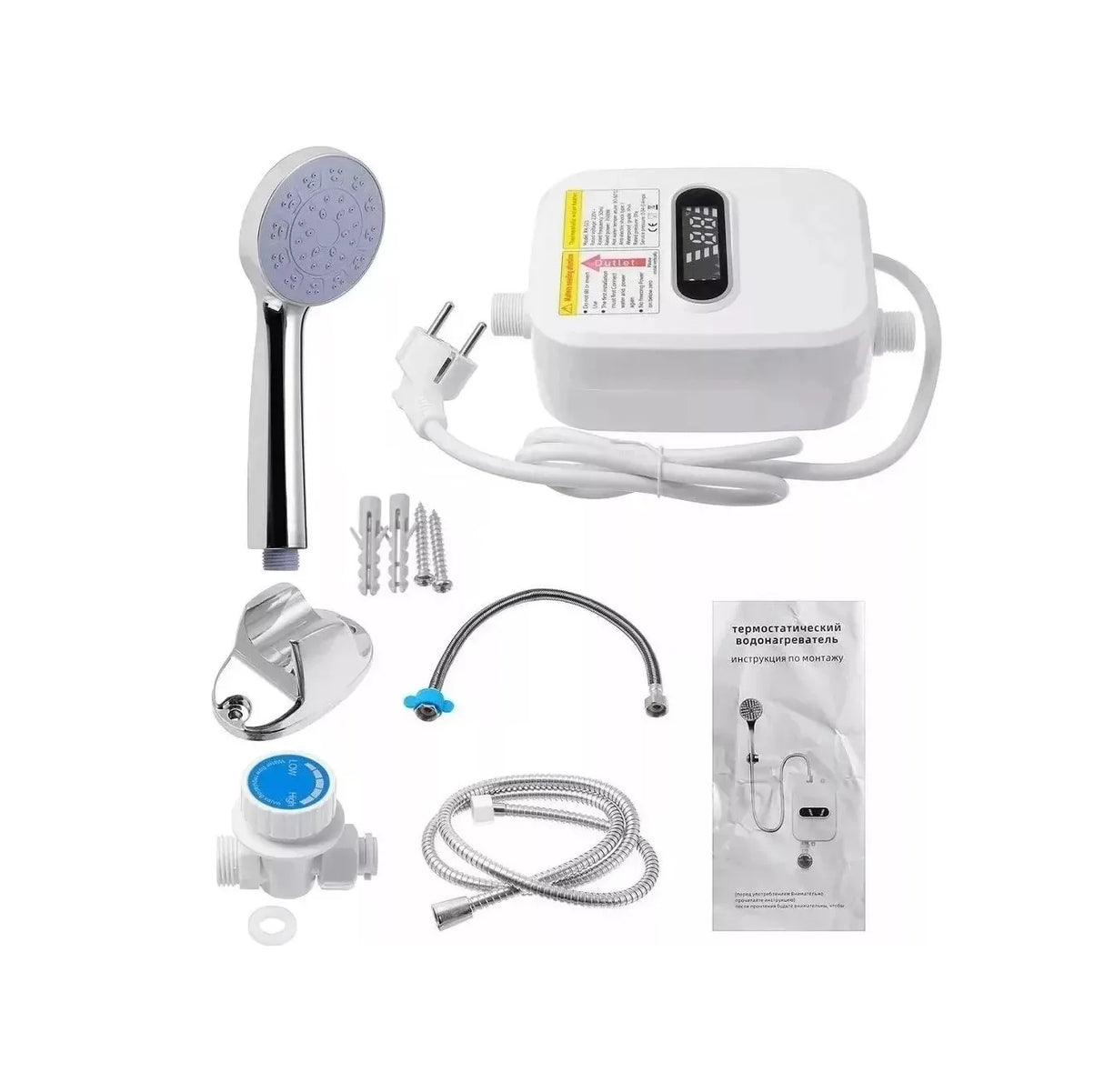 Mini calentador de agua calefón ducha calienta en 3 seg color blanco 3.500w