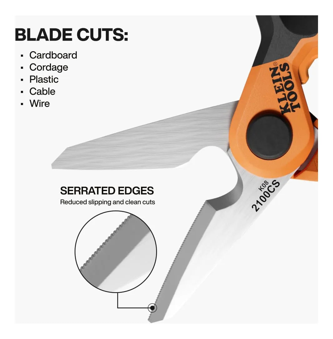 Klein Tools 2100CS – Tijeras de Electricista de Largo Alcance 18 cm con Pelacables