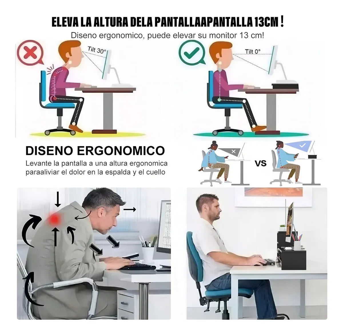 Soporte Monitor Con Estante Almacenamiento De 3 Niveles