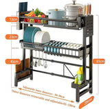 Escurridor Organizador Retráctil para Lavaplatos | 2 Niveles | Ajustable 62–100 cm | Negro
