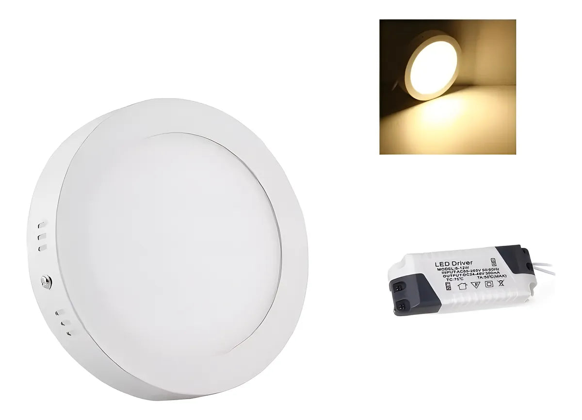 Foco Panel Plafón Led 18w Sobrepuesto Redondo Luz Cálida