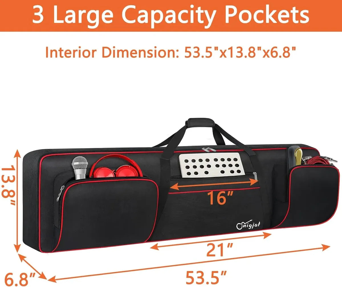 Estuche Acolchado SNIGJAT para Teclado de 88 Teclas | Impermeable | Mochila con 3 Bolsillos | Negro/Rojo