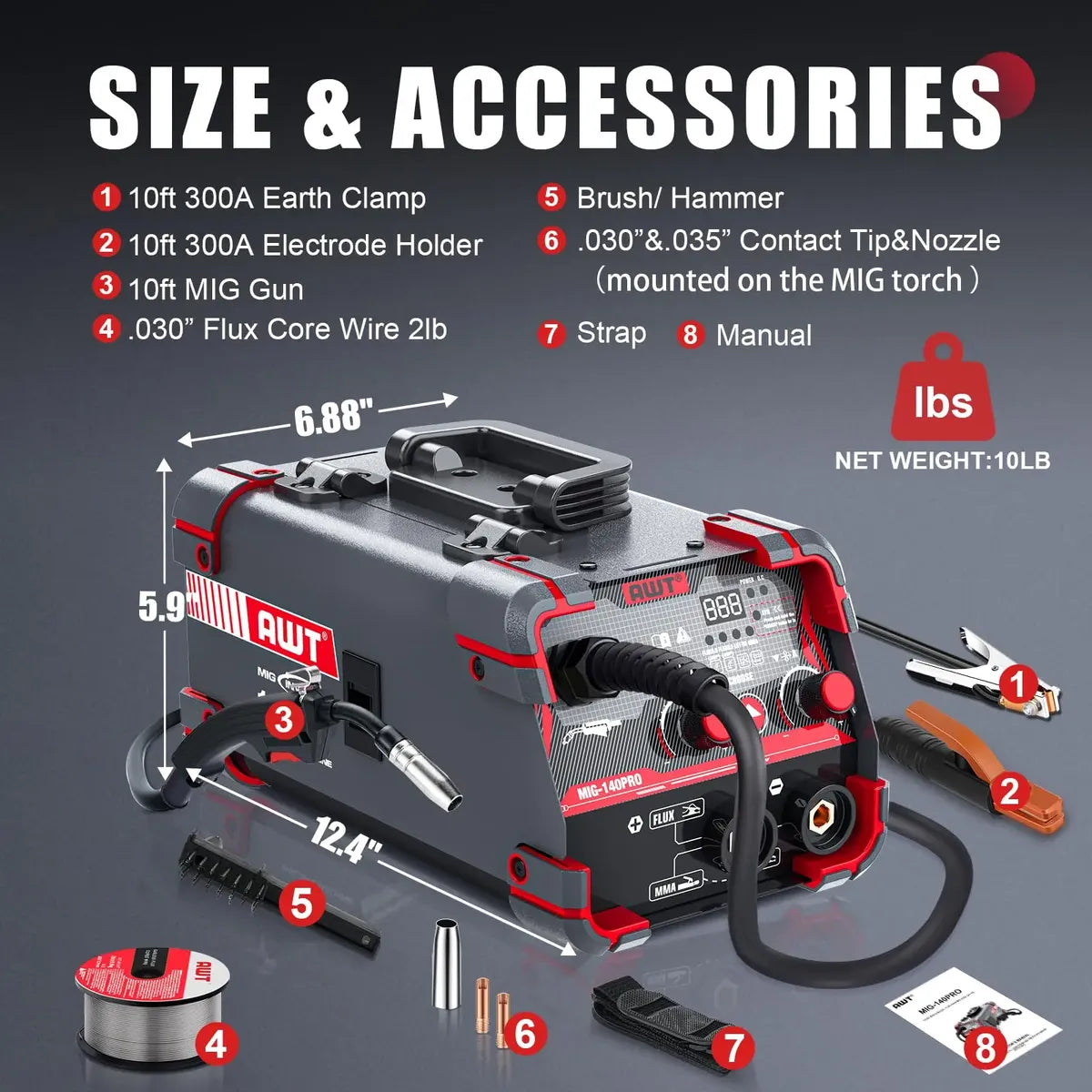 Soldador Awt 140a Flux Core Mig/stick/lift Tig 3 En 1 - 110V