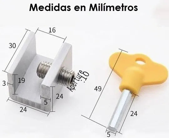 Pack 8 Unidades Seguros Ventana Corredera Aluminio Llave Set