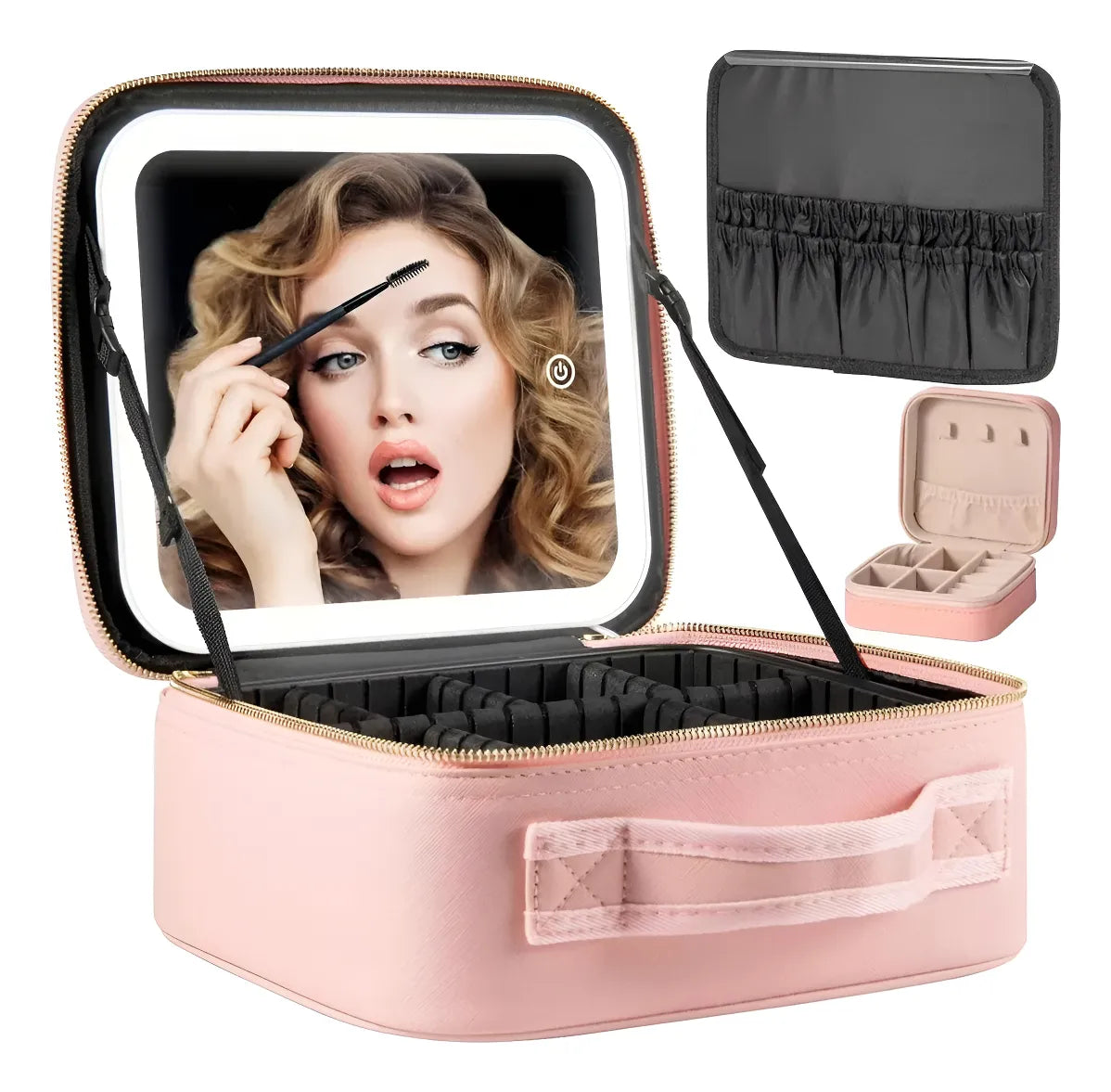 Bolso De Maquillaje Con Luz Led Recargable Rosada