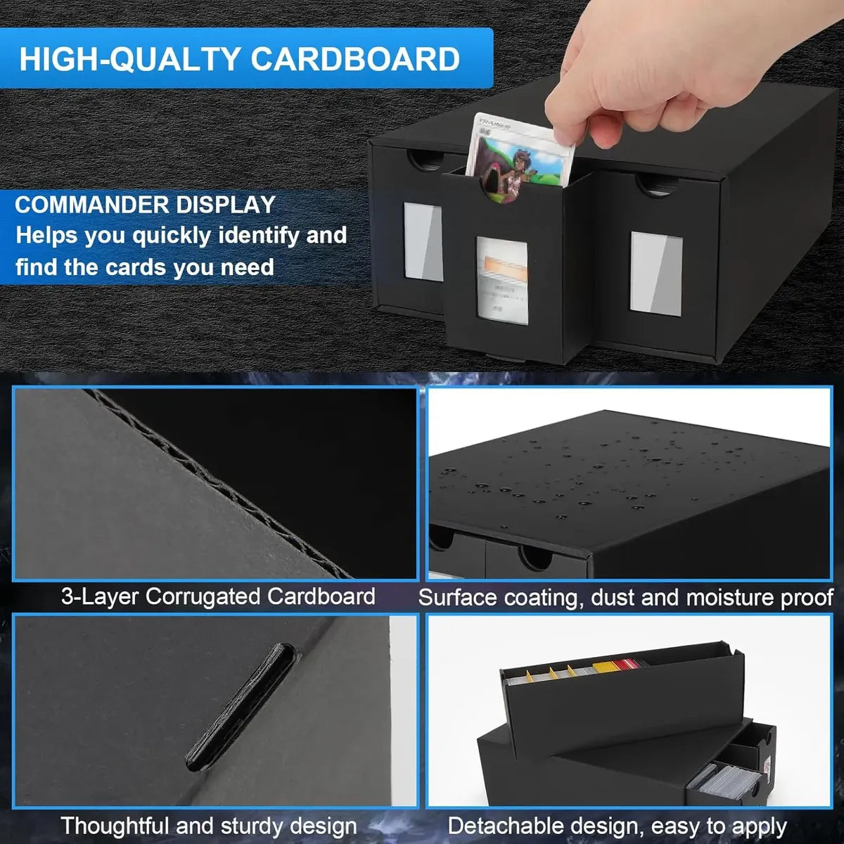 Caja Organizadora para Cartas Coleccionables con 48 Separadores – 12 Cajones Negros