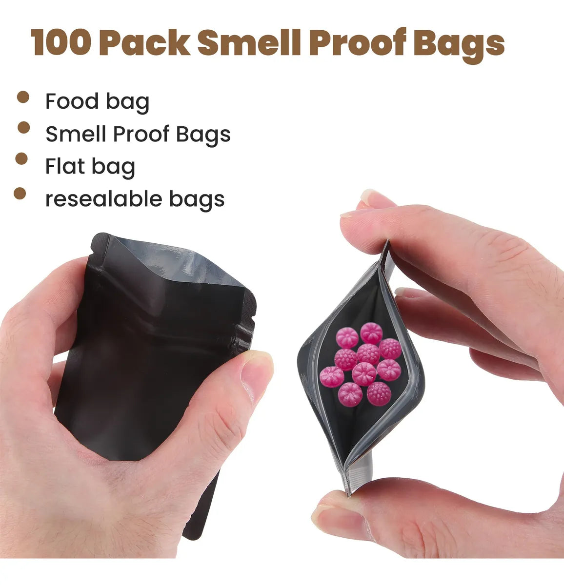 Paquete De 100 Bolsas A Prueba De Olores, Bolsas De Mylar