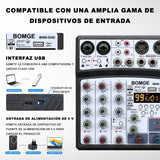 Mezclador de Audio BOMGE 04D 4 Canales – 16 DSP, Bluetooth, USB y Phantom 48V
