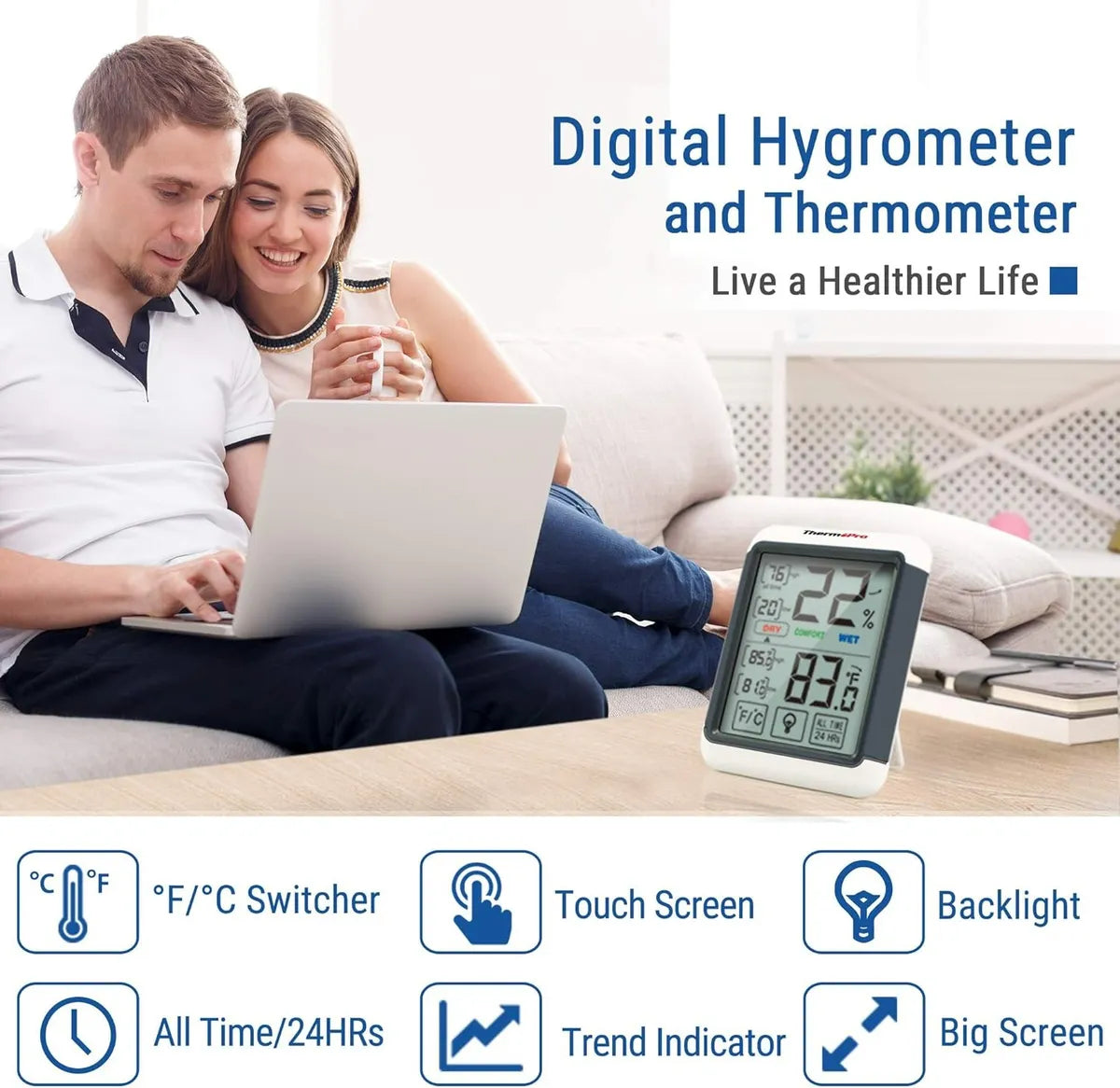 Termohigrometro Thermopro Monitor Temperatura Humedad + Luz