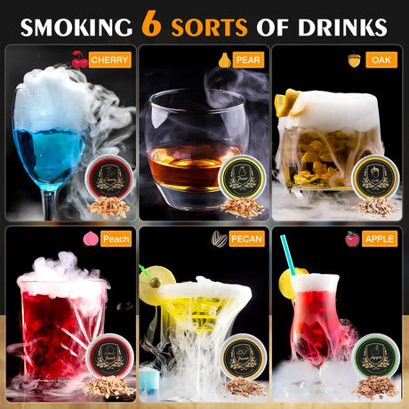Sumapner Kit Smoker para Whisky y Cócteles – 6 Sabores de Madera + Soplete + 2 Vasos