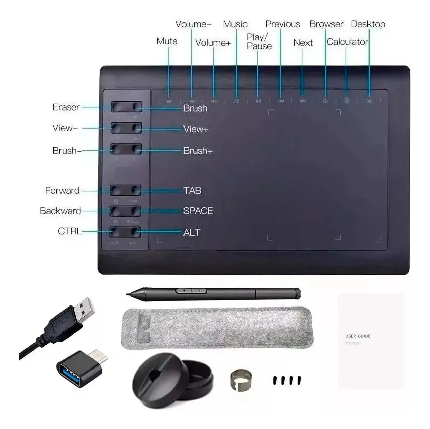 Tableta Grafica Digitalizadora Usb Con Lápiz + Accesorios