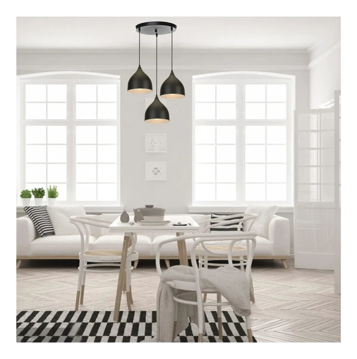 Lámpara Colgante Nórdica Moderna Luz De Techo 3 Cabezas Negro