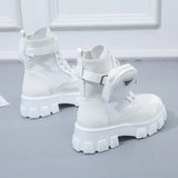 Botas Cortas para Mujer con Plataforma | Hebillas Decorativas y Bolsillo Lateral | Estilo Biker
