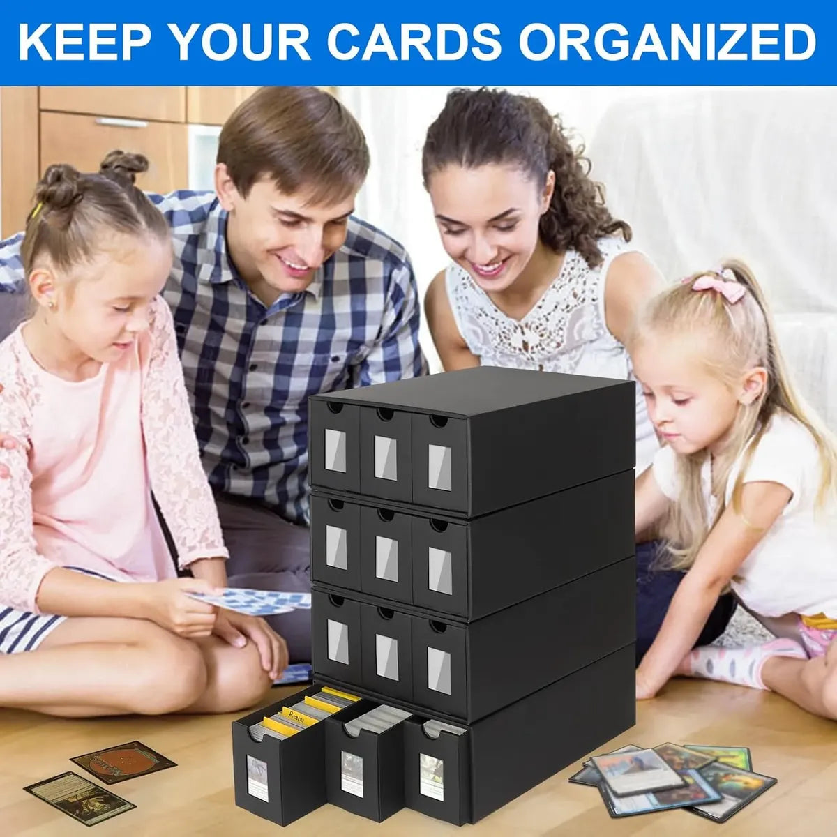 Caja Organizadora para Cartas Coleccionables con 48 Separadores – 12 Cajones Negros