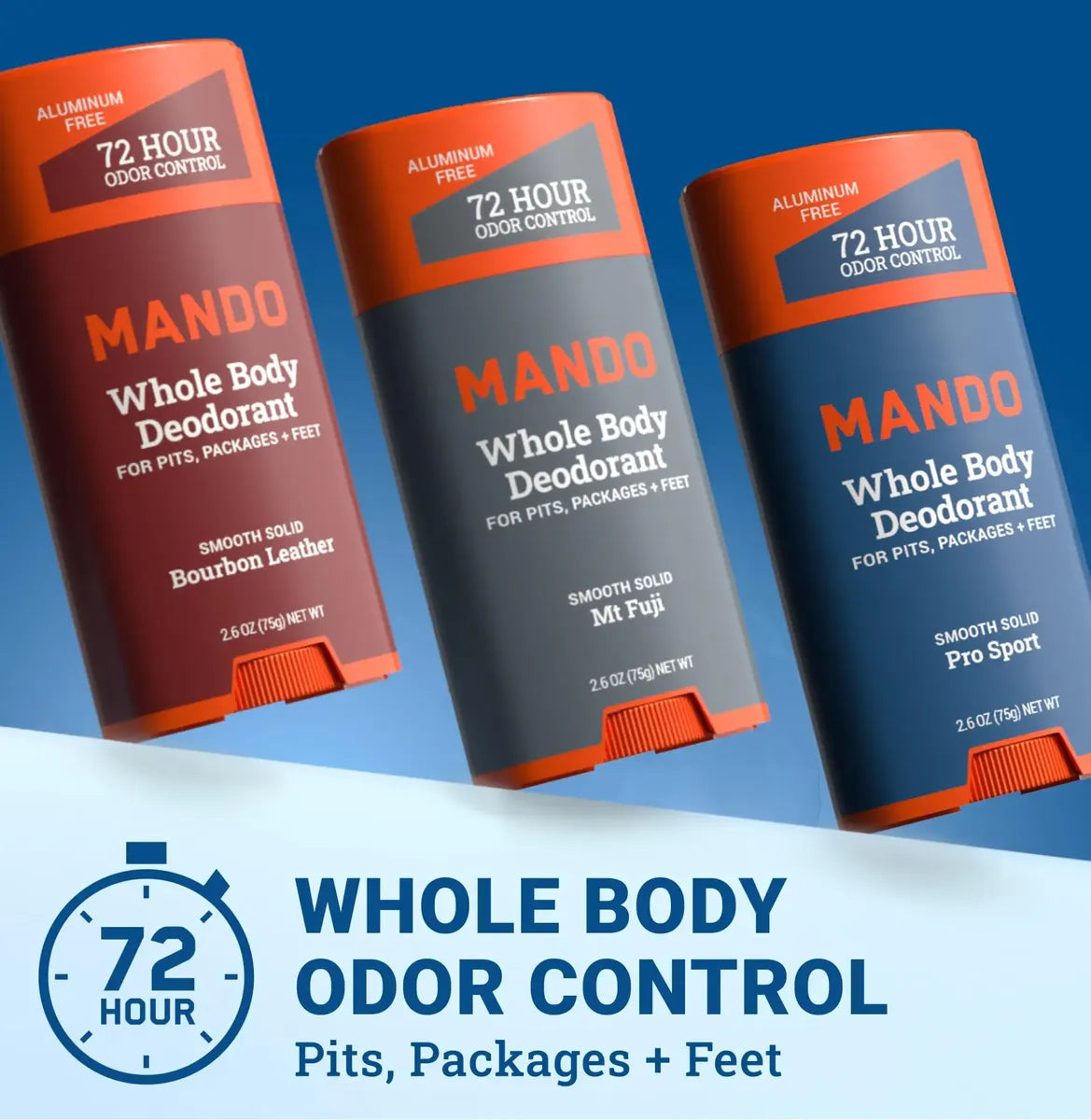 Desodorante Mando Whole Body For Men 72H Odor Control Pack x3 | Control de Olor Corporal Completo