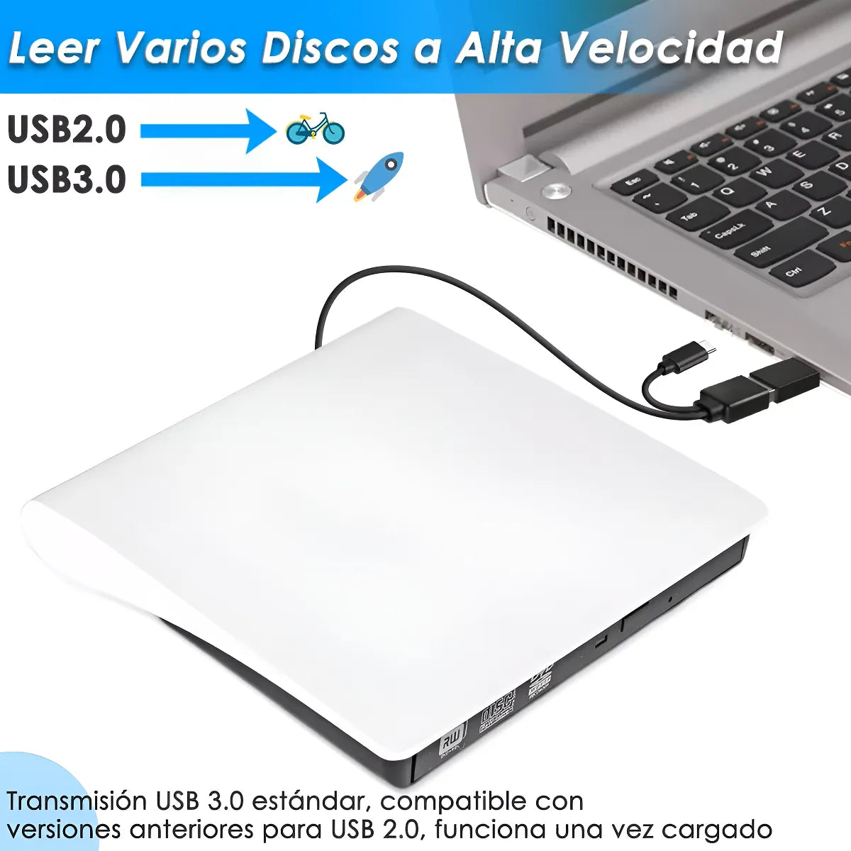 Grabadora Dvd, Lector De Cd Externo Usb 3.0+ Type C Quemado Blanco