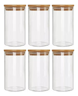 Set 6 Frascos Para Condimentos Especias Tapa Bambú 250mlc/u Transparente