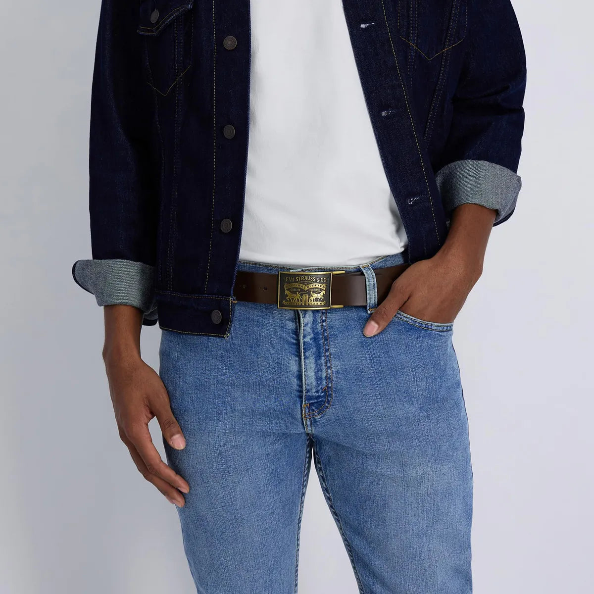 Cinturón de cuero Levi's Plaque Hebilla Marrón Para Hombre