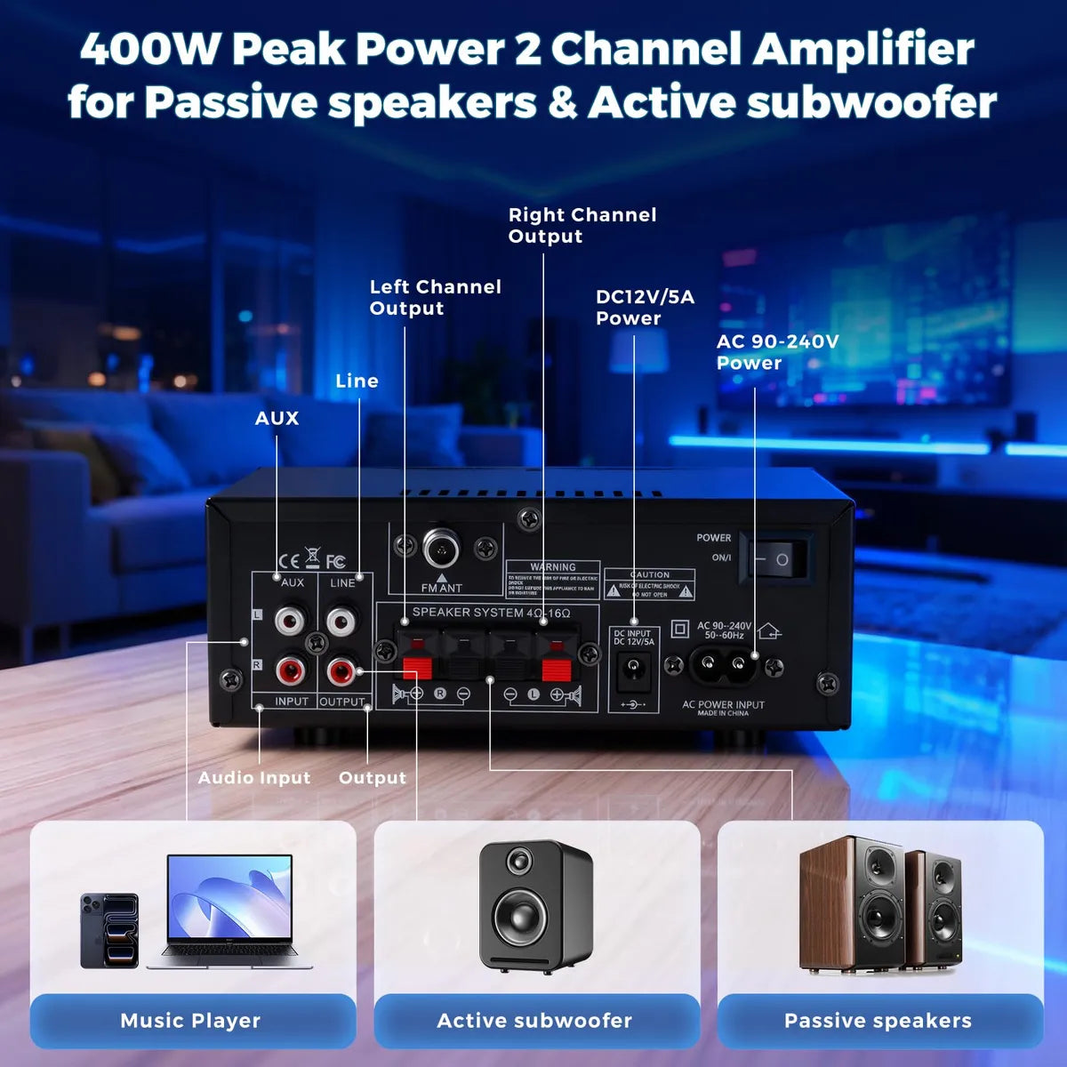 Amplificador De Audio Romicta Ak50 400w Bluetooth 5.0