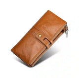 Cartera Billetera Larga de Piel Encerada Vintage con Bloqueo RFID