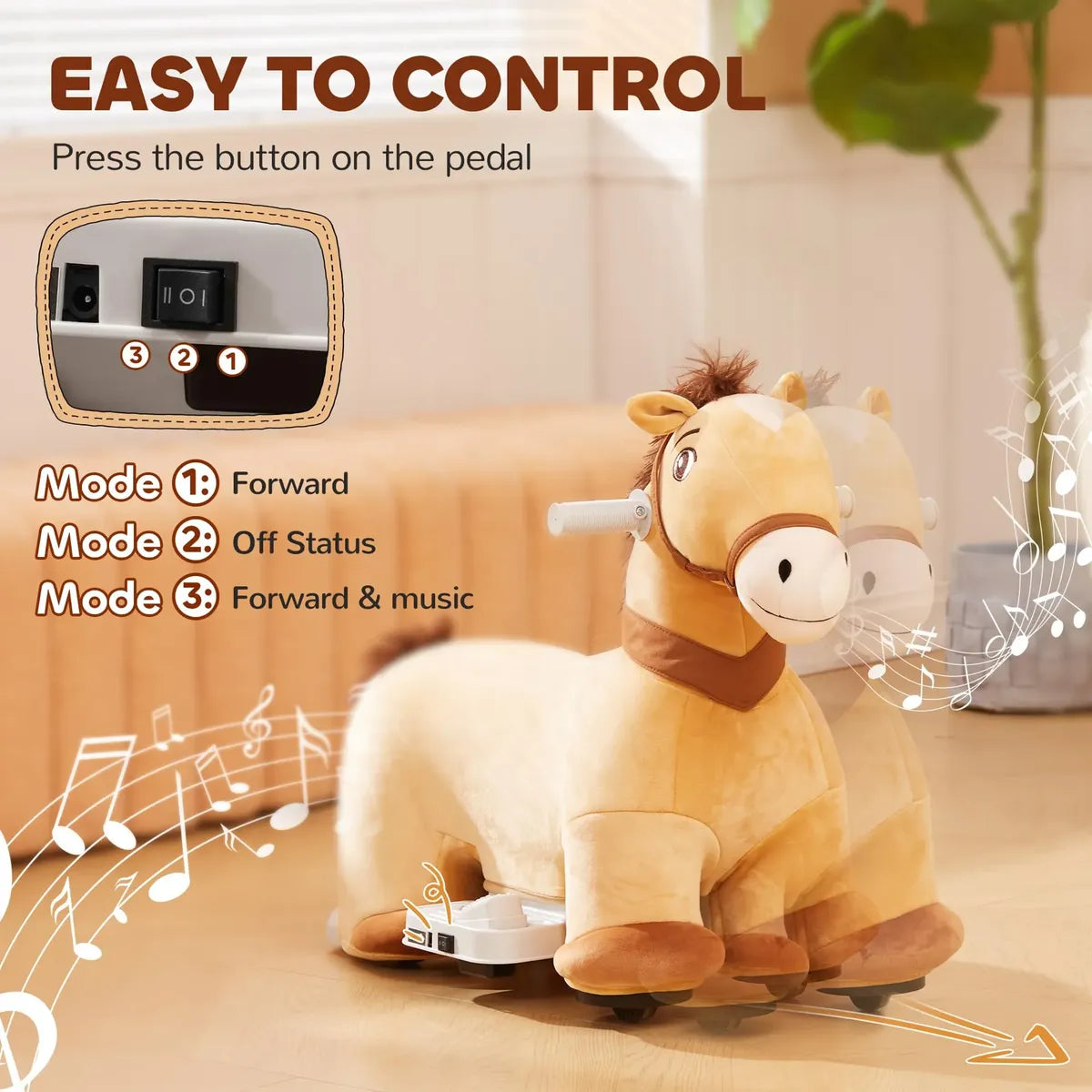 Qaba Caballito Eléctrico para Niños 6V con Música – Marrón