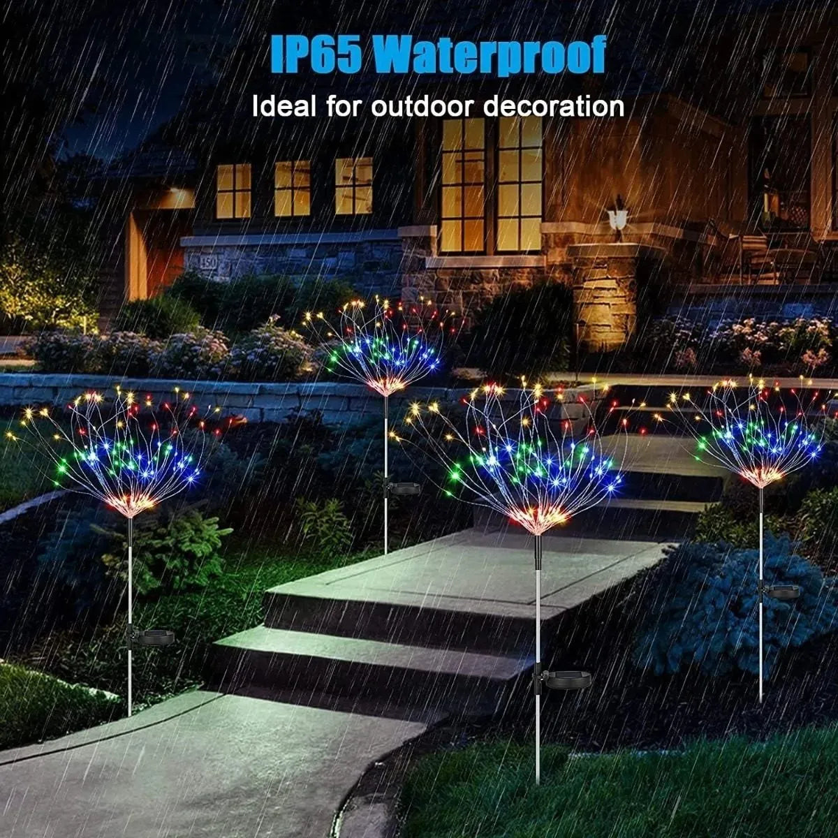 Pack X2 Luces Micro Led Fuego Artificial Solares Navidad