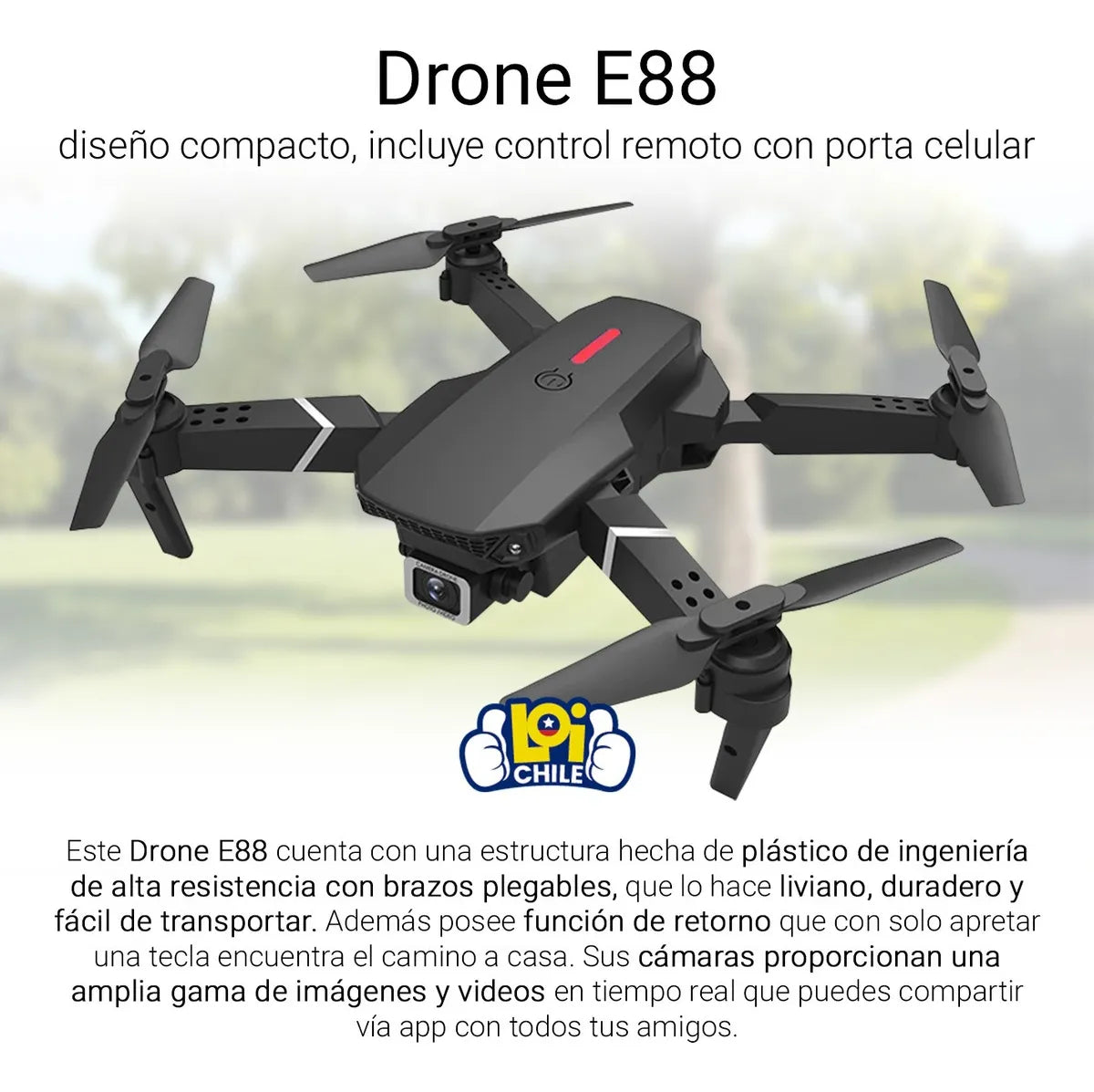 Drone Con Cámara Dual Hd E88 Wifi 3 Baterías Y Protectores Color Negro