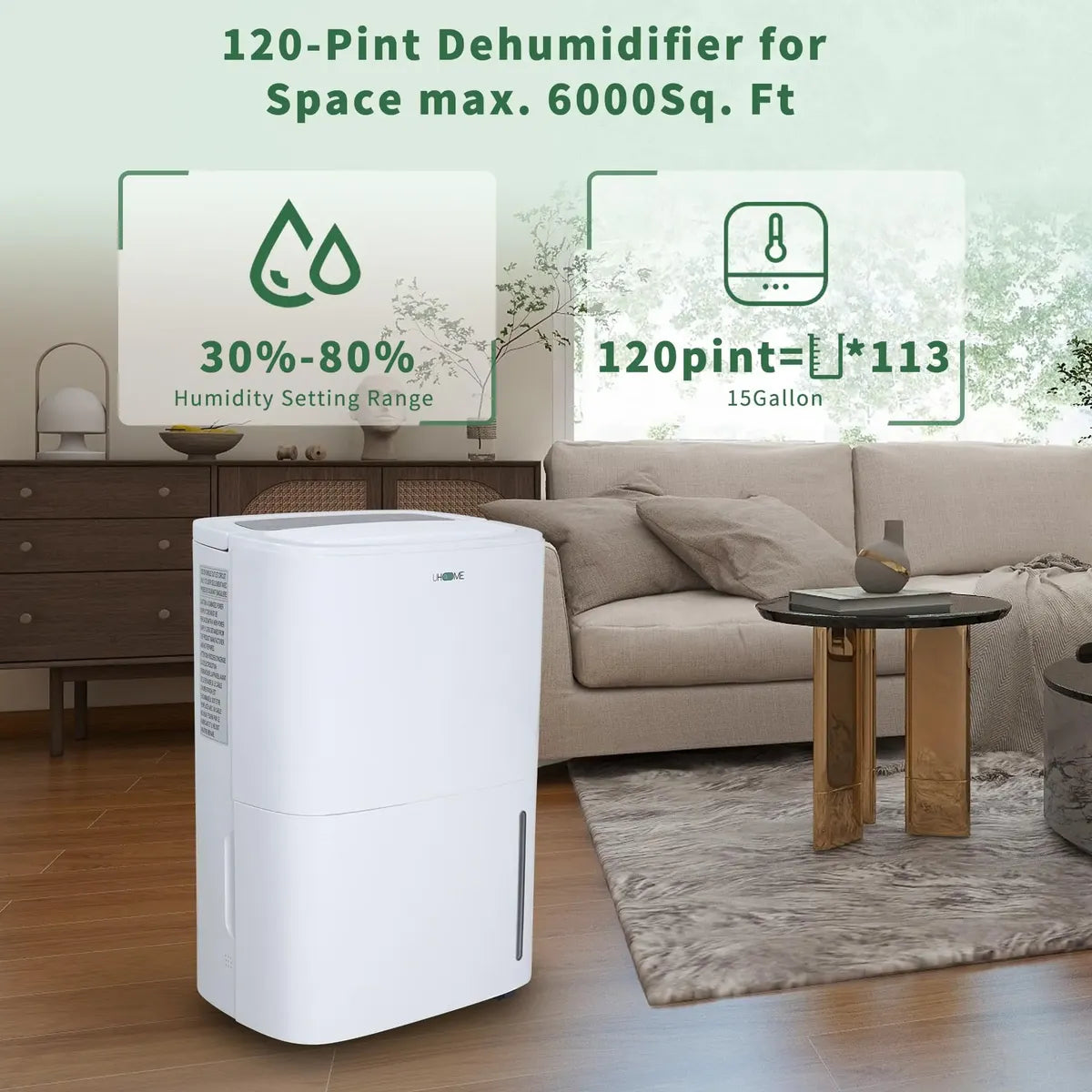 Uhome UDZ1-120P Deshumidificador 120 Pintas para 6000 ft² – 380W  | 120V