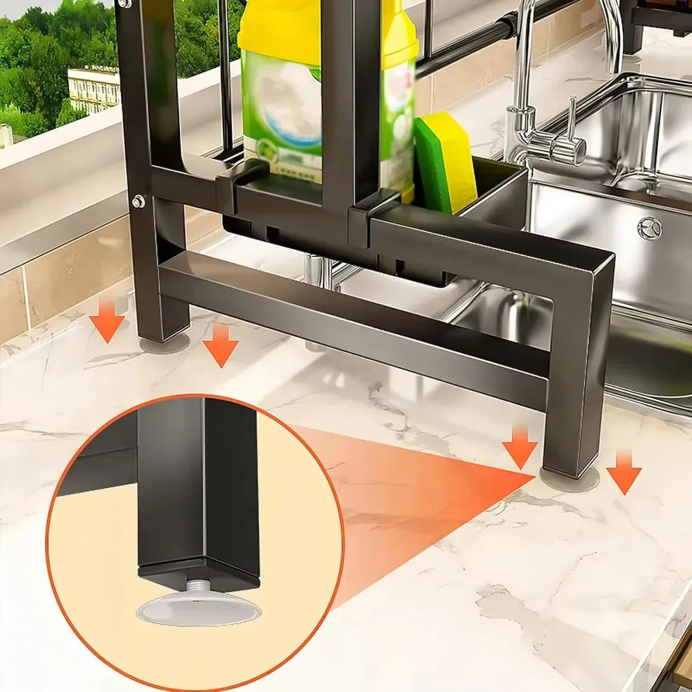 Escurridor Organizador Retráctil para Lavaplatos | 2 Niveles | Ajustable 62–100 cm | Negro