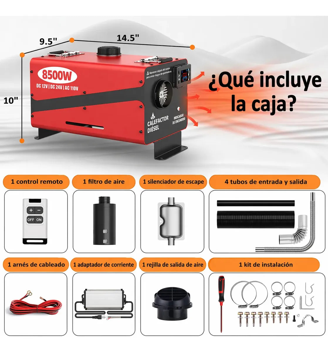 Calefactor Diésel Portátil 8.5KW 12V / 24V con Control Remoto | Nuevo | Embalaje Abierto