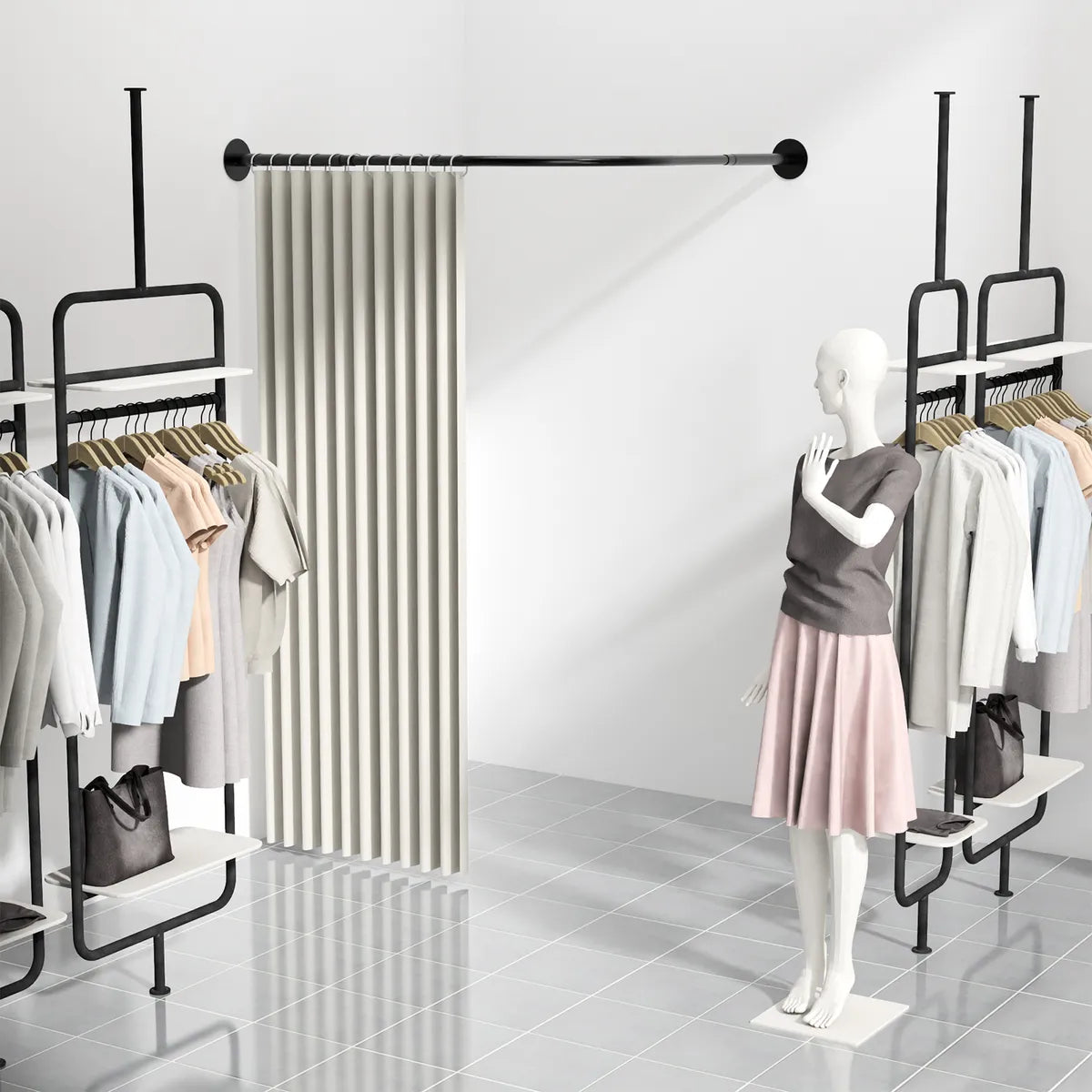 Cortina Ducha Tela Impermeable Barra Telescópica