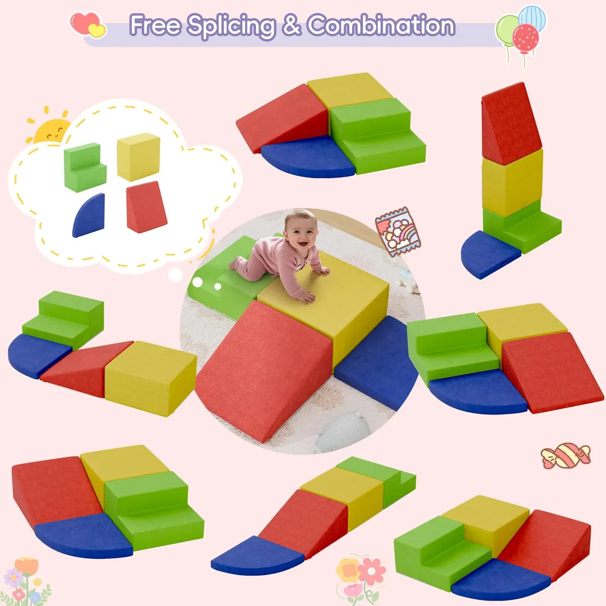 YENING Large Foam Climbing Blocks – Set de 4 Piezas para Niños de 1 a 3 Años