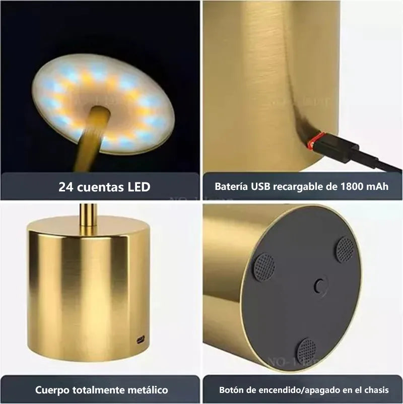 Lámpara De Mesa Recargable / lámpara Inalámbrica Color Oro