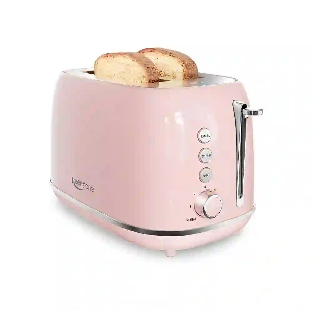 Tostadora Keenstone WT-330 2 Rebanadas – 6 Niveles, Ranuras Extra Anchas, Rosa 120V
