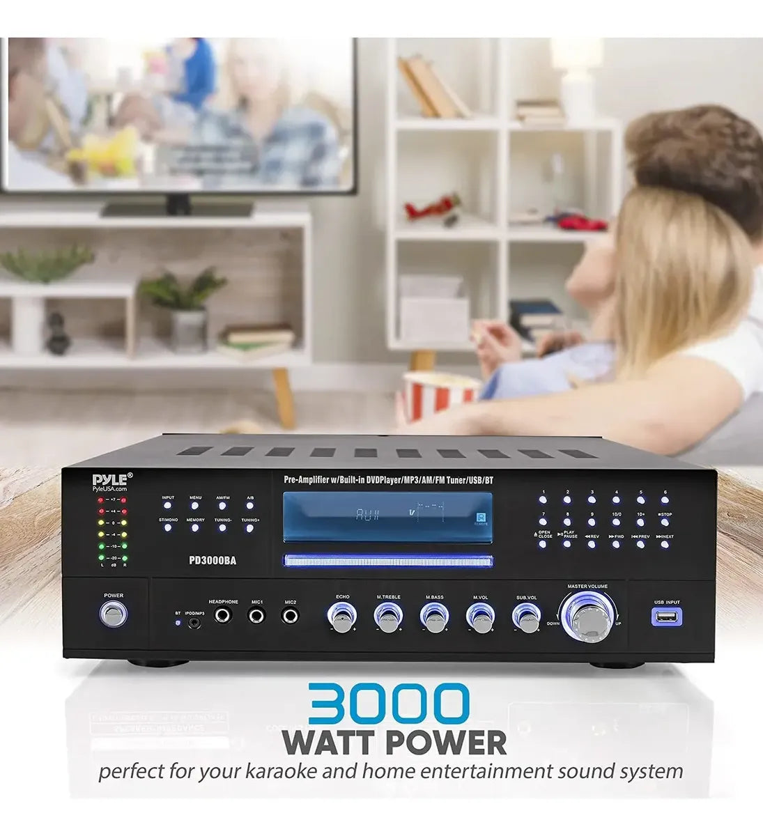 Pyle PD3000BA Receptor Estéreo de Audio y Video Bluetooth para Cine en Casa