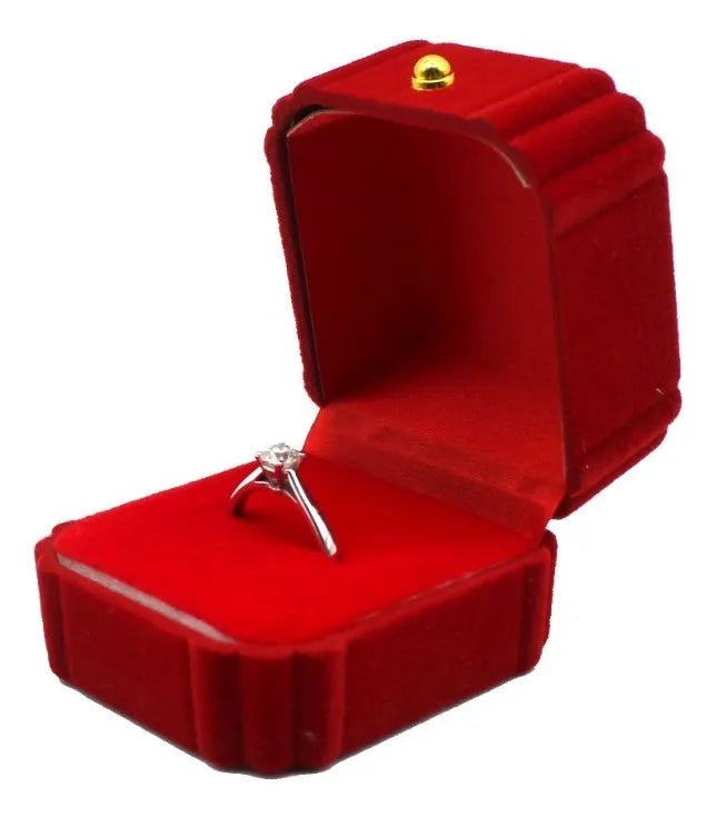 Set 6 Cajas Anillo Terciopelo Rojo Diseño Biselad Fondo Rojo