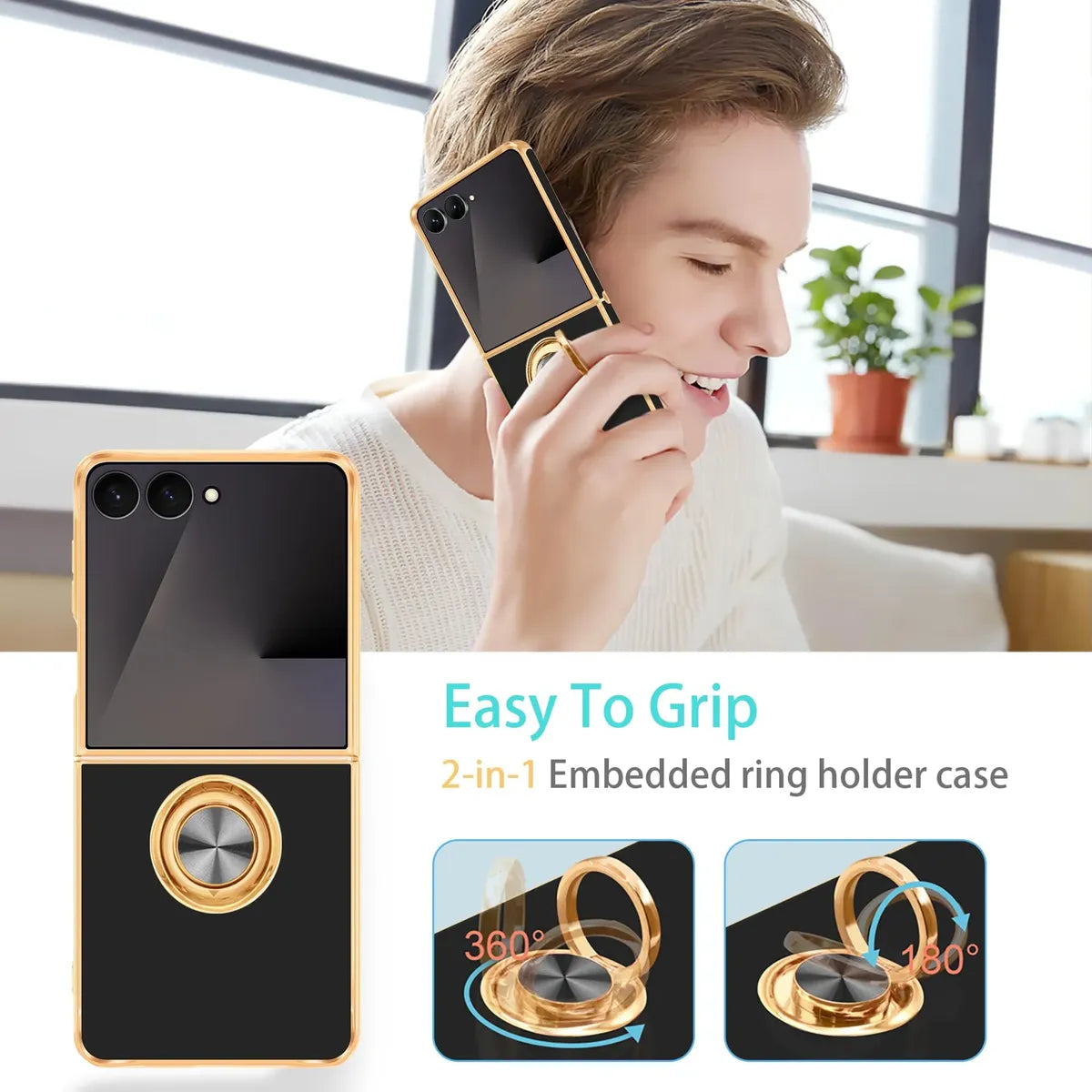 Funda Fingic para Samsung Galaxy Z Flip7 5G con Anillo Giratorio 360° – TPU Antigolpes