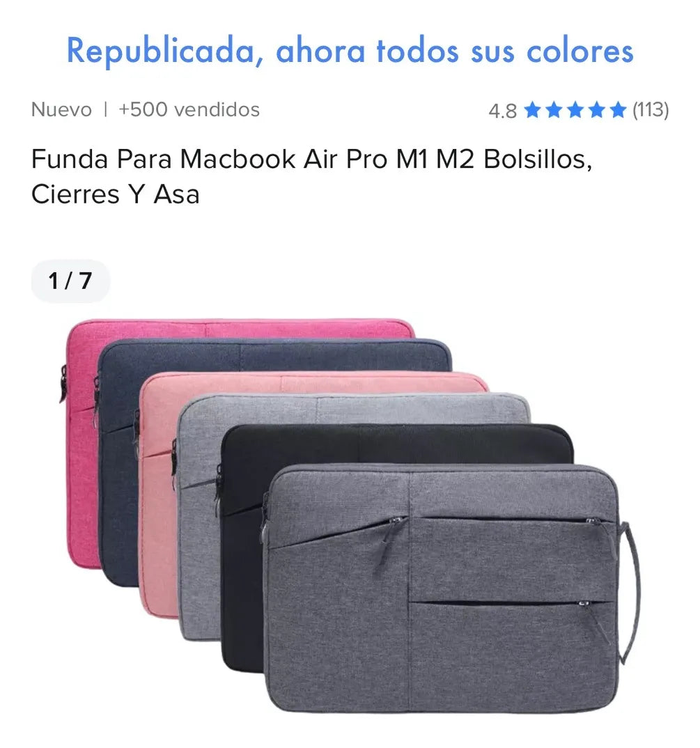 Funda Para Notebook 13 A 14 Con Bolsillos Cierres Y Asa