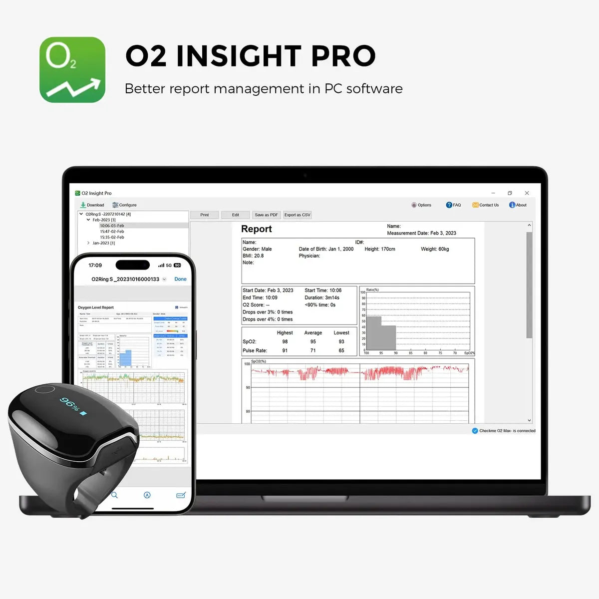 Monitor de Oxígeno Wellue O2Ring-S con Recordatorio por Vibración