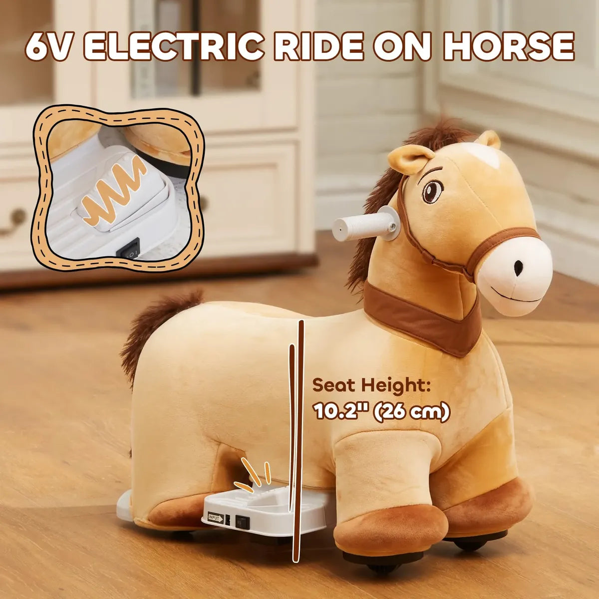 Qaba Caballito Eléctrico para Niños 6V con Música – Marrón