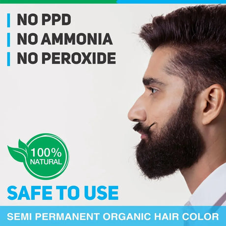 Tinte de Pelo y Barba Vegetal Marrón Oscuro 25g | Cobertura Natural de Canas para Hombre