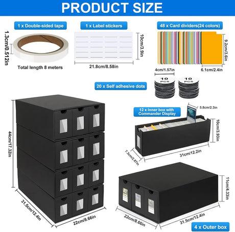 Caja Organizadora para Cartas Coleccionables con 48 Separadores – 12 Cajones Negros