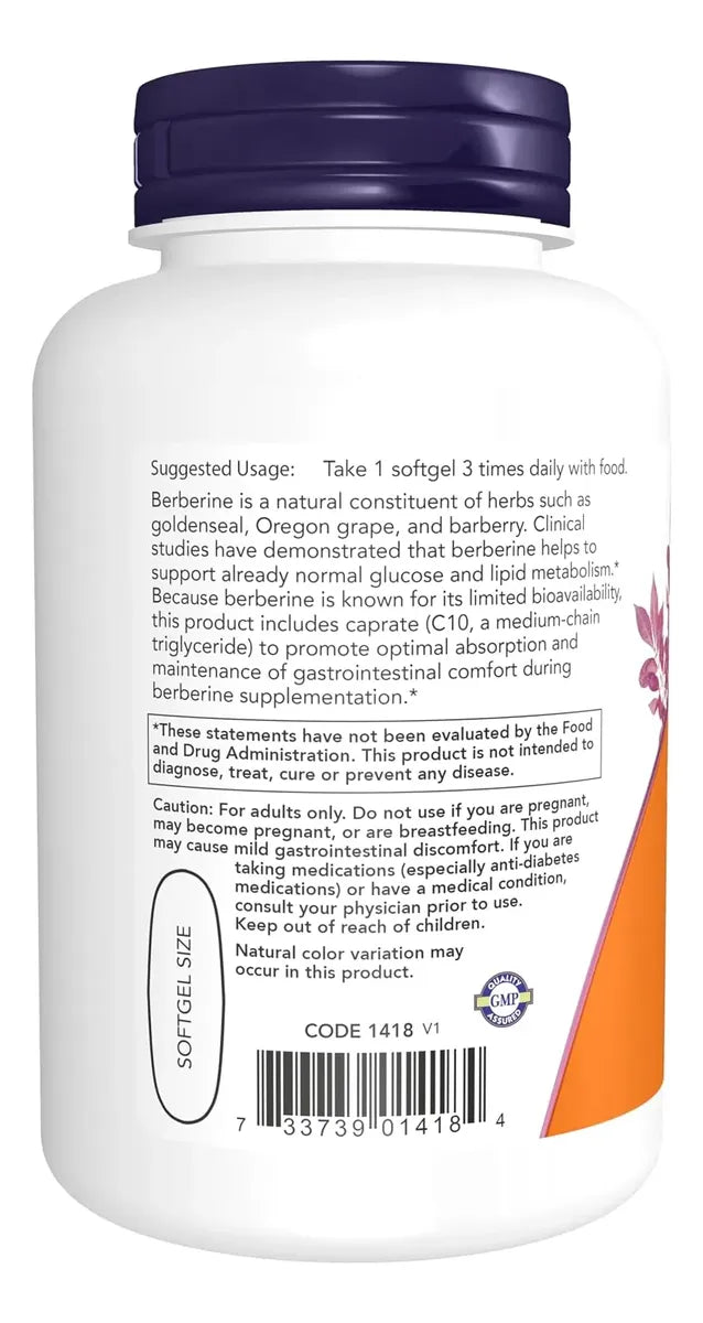 NOW Foods Berberine Glucose Support con Aceite MCT – 90 Cápsulas Blandas