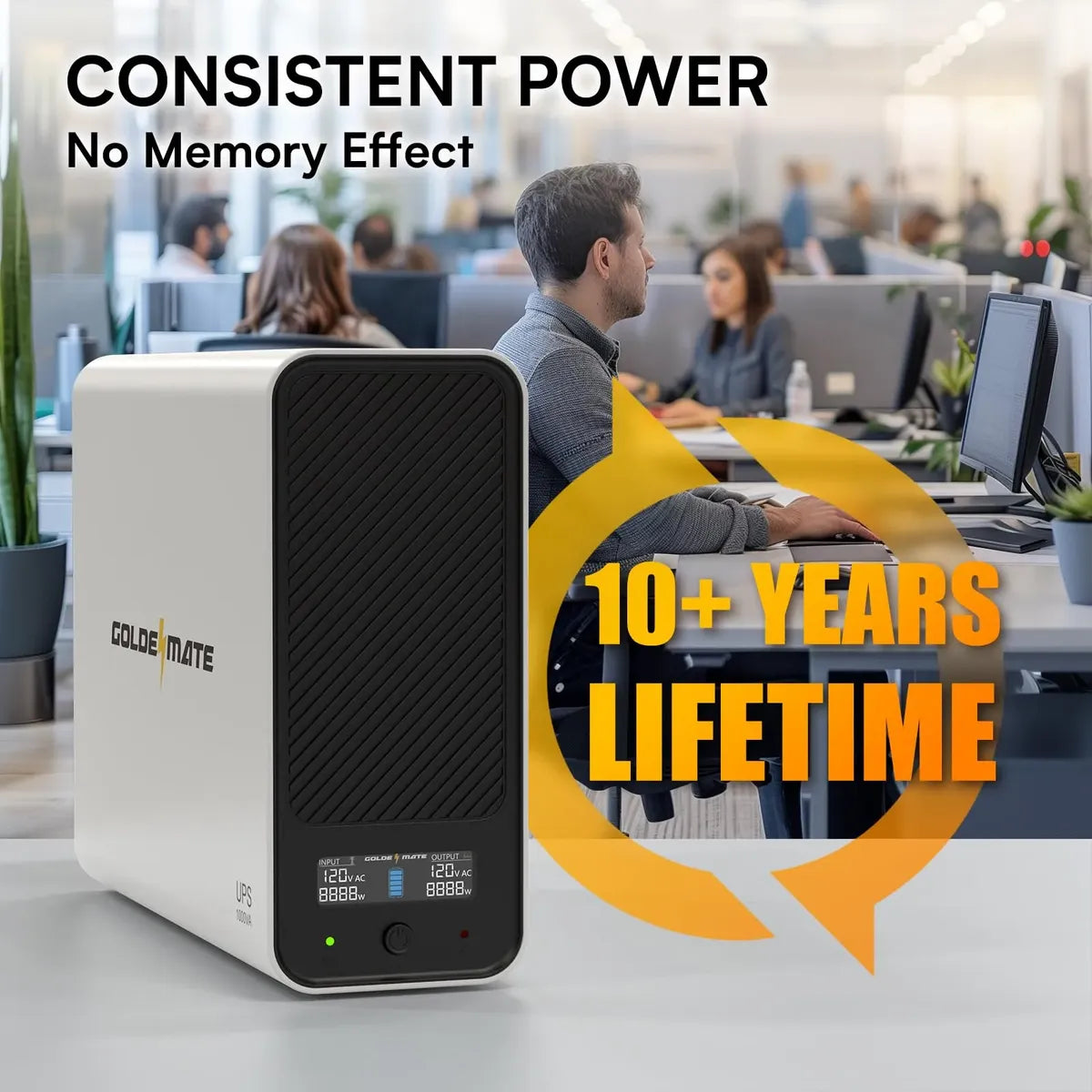 UPS GoldenMate 1000VA / 800W LiFePO4 con Onda Sinusoidal Pura 120V