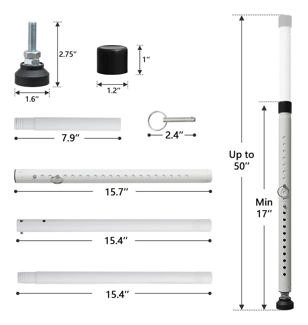 Barra de Seguridad Ajustable para Puertas Corredizas 17–50 Pulgadas – Blanca