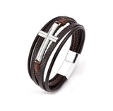 Pulsera de cuero y cruz Acero para hombre