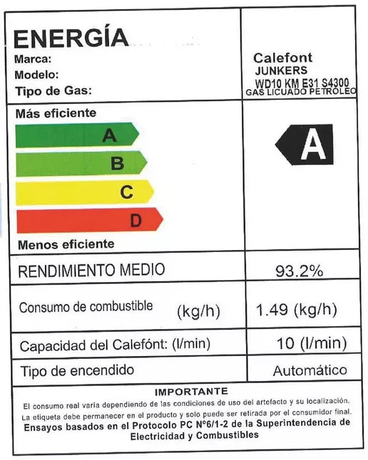 Calefont a gas GLP Junkers WD10 KME blanco