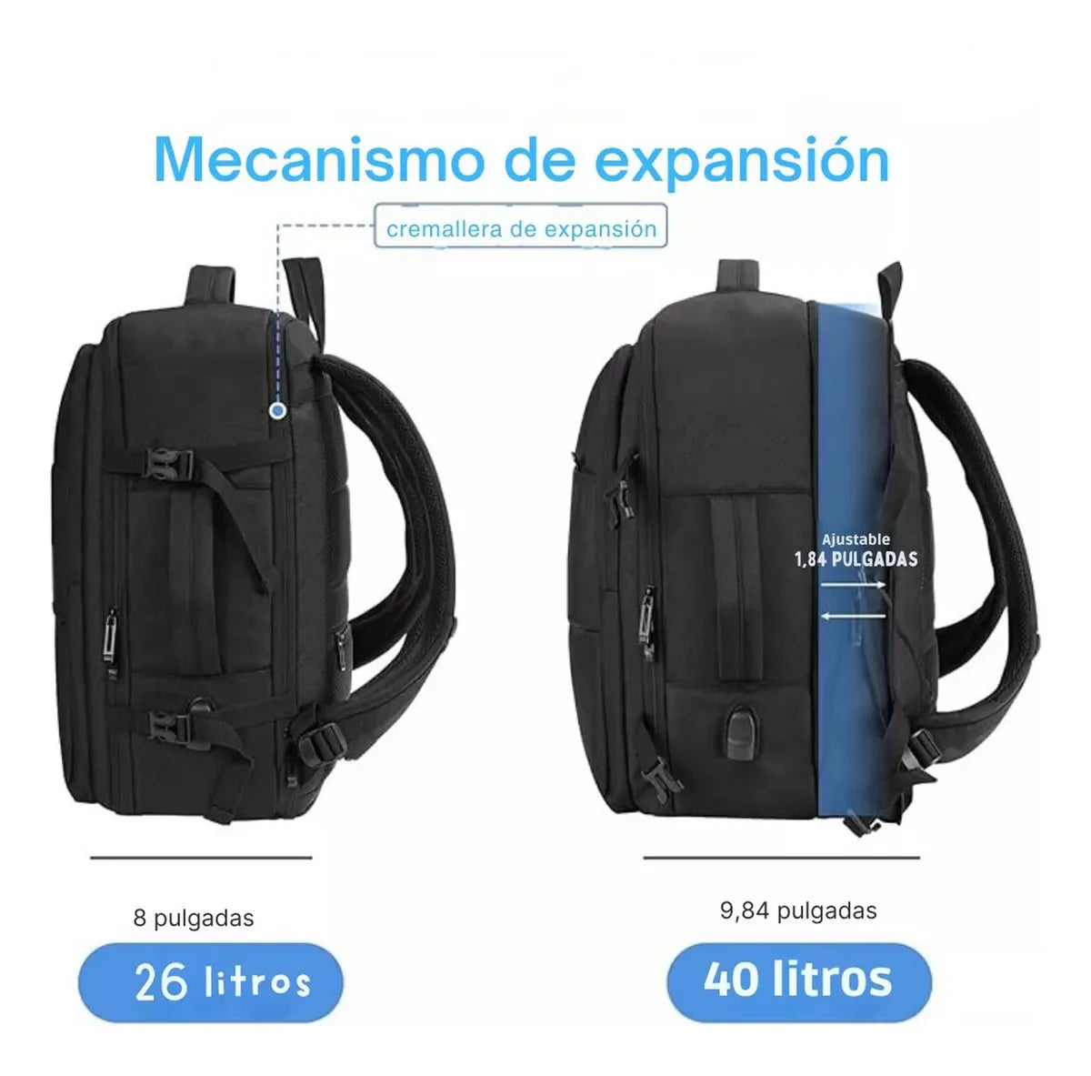 Mochila Viaje Carry On 40Litros Porta Notebook Reforzada Diseño de Tela Lisa