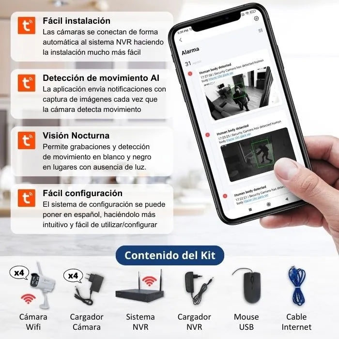 Kit De Seguridad Wifi Nvr 8ch+4 Camaras Bullet 3mp Jdvision